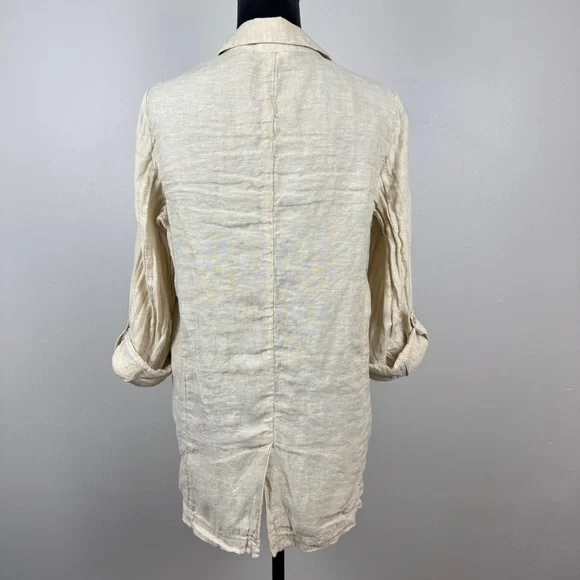 Christian Siriano Linen Blazer Jacket Womens Medium M Cream Long Roll Tab Sleeve - Picture 7 of 9
